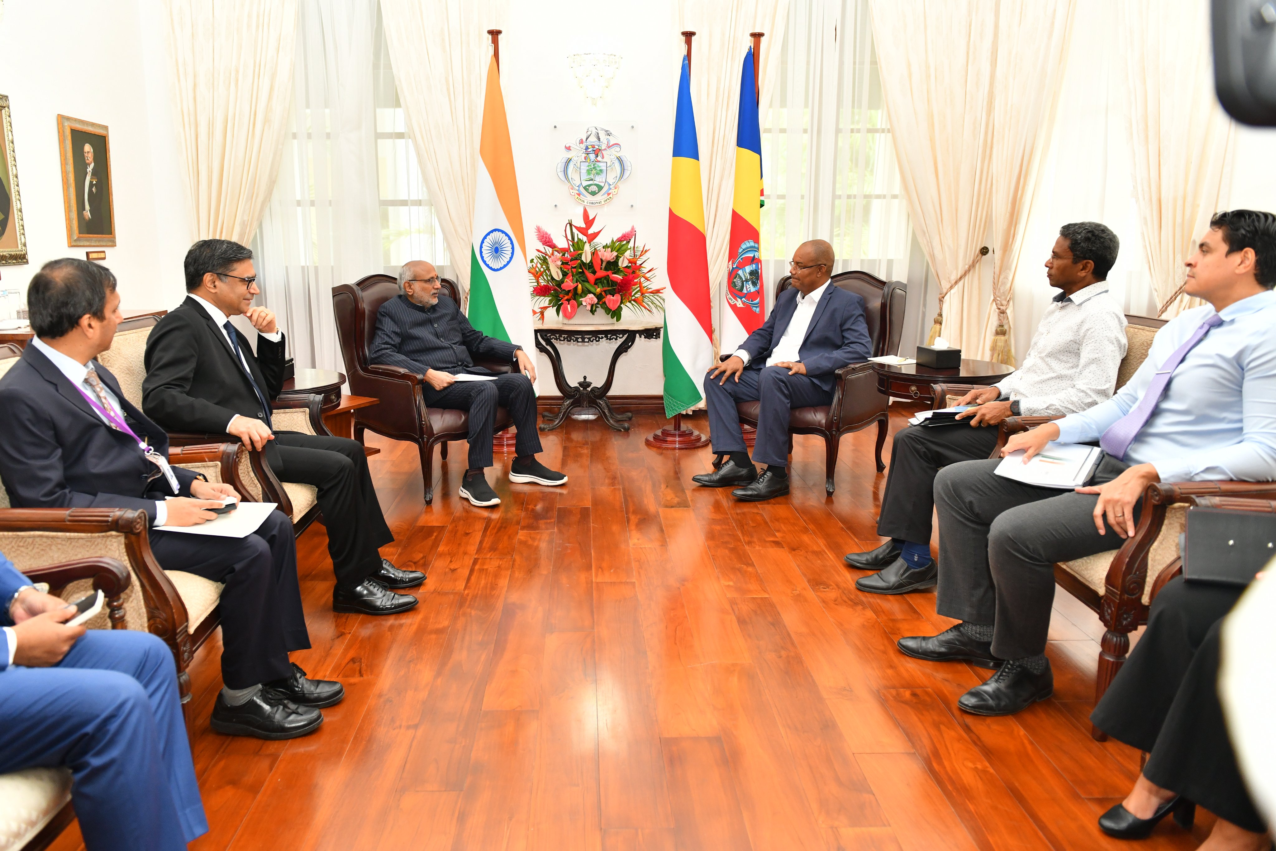 Hon’ble Vice-President Shri C. P. Radhakrishnan called on H. E. Dr. Patrick Herminie, President of the Republic of Seychelles, on October 27, 2025, at the State House. Hon’ble Vice-President Shri C. P. Radhakrishnan called on H. E. Dr. Patrick Herminie, President of the Republic of Seychelles, on October 27, 2025, at the State House.