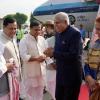 The Vice-President, Shri Jagdeep Dhankhar and Dr. Sudesh Dhankhar being welcomed by Shri Lakshman Acharya, Governor of Assam, Shri Himanta Biswa Sarma, Chief Minister of Assam, Shri Sarbananda Sonowal, Union Minister, Shri Jayanta Mallabaruah, Minister, Government of Assam and other dignitaries on their arrival in Guwahati, Assam on October 27, 2024.