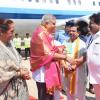 The Vice-President, Shri Jagdeep Dhankhar and Dr. Sudesh Dhankhar being welcomed by Shri Thaawarchand Gehlot, Governor of Karnataka, Shri Pralhad Joshi, Union Minister of Consumer Affairs, Food and Public Distribution, and Minister of New and Renewable Energy, Shri Mankal S. Vaidya, Minister, Government of Karnataka, and other dignitaries on their arrival in Hubballi, Karnataka on May 5, 2025.