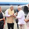 The Vice-President, Shri Jagdeep Dhankhar and Dr. Sudesh Dhankhar being welcomed by Shri Rajendra Vishwanath Arlekar, Governor of Kerala, Shri P Rajeeve, Minister, Government of Kerala, Shri Haris Beeran, Member of Rajya Sabha and other dignitaries on their arrival in Kochi, Kerala on July 6, 2025. 