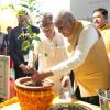 The Vice-President, Shri Jagdeep Dhankhar planting saplings at the premises of L. N. Mishra college of Business Management, Muzaffarpur in Bihar on June 24, 2025.
