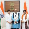The Union Minister of Communications and Development of North Eastern Region (DoNER), Shri Jyotiraditya M. Scindia along with the Minister of State for Education & Development of North Eastern Region (DoNER), Dr. Sukanta Majumdar called on the Vice-President and Chairman of Rajya Sabha, Shri C. P. Radhakrishnan at Parliament House, in New Delhi on October 16, 2025.