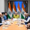 The Union Minister for Commerce and Industry, Shri Piyush Goyal along with senior officials of the Ministry called on Vice-President of India & Chairman of the Rajya Sabha, Shri C. P. Radhakrishnan at Parliament House, in New Delhi on October 21, 2025.
