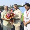 The Vice President of India and Chairman of Rajya Sabha, Shri C. P. Radhakrishnan being warmly welcomed by the Chief Minister of Andhra Pradesh, Shri N. Chandrababu Naidu and other dignitaries ahead the inaugural session of the 30th CII Partnership Summit 2025 on his arrival at Visakhapatnam, in Andhra Pradesh on November 14, 2025.