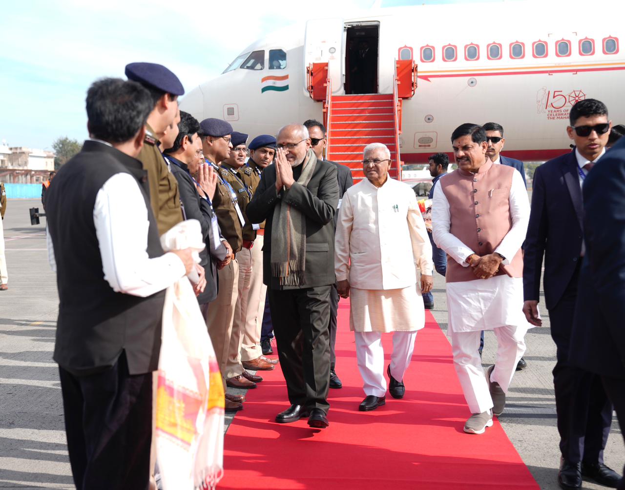 Vice President of India, Shri C. P. Radhakrishnan, arrived in Indore on 21.12.2025 to participate in the birth centenary celebrations of former Prime Minister Shri Atal Bihari Vajpayee ji.  He was warmly welcomed at the Indore airport by the Governor of Madhya Pradesh, Shri Mangubhai Patel, the Chief Minister of Madhya Pradesh, Dr Mohan Yadav, along with other dignitaries.