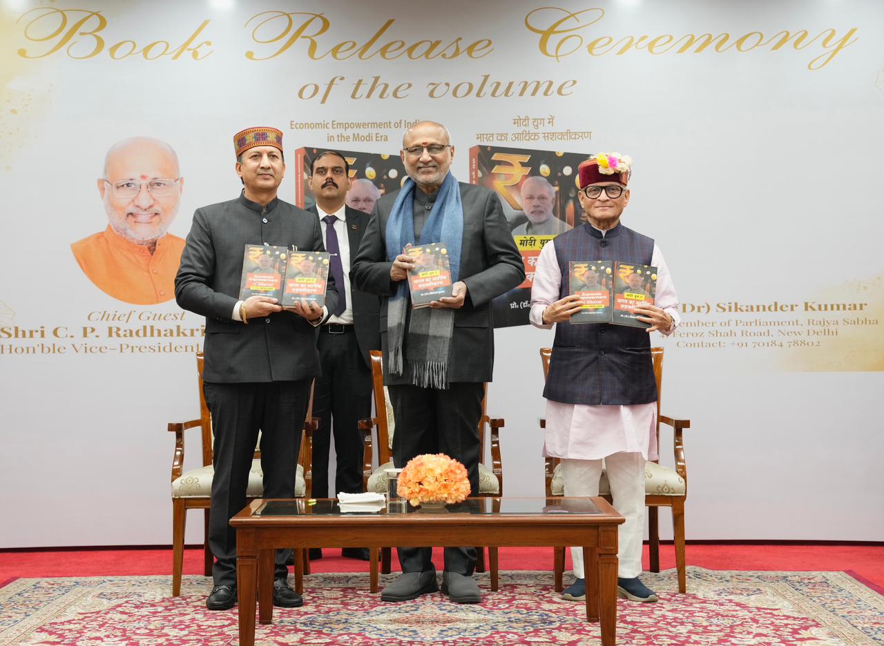 Vice-President Shri C. P. Radhakrishnan  released the book “Economic Empowerment of Bharat in the Modi Era” by Prof. (Dr.) Sikander Kumar, MP, at the Vice-President’s Enclave on 24.12.2025. 